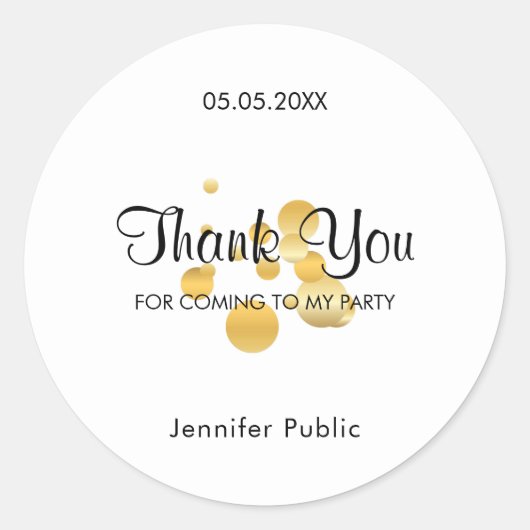 Trendy bedankingscript gouden confetti sjabloon ronde sticker (Voorkant)