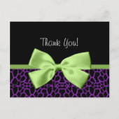 Trendy Bedankt Paarse Giraffe met groen lint Briefkaart (Voorkant)