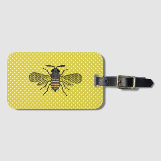 Trendy BEE Gele Stippenpatroon Cadeaodecoratie NIE Bagagelabel (Voorkant (horizontaal))