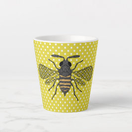 Trendy BEE Yellow Polkadot Pattern Gift Decor NEW Latte Mok
