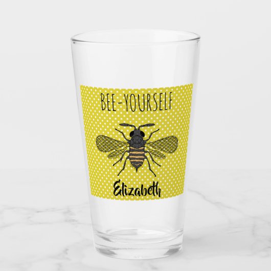 Trendy BEE YOURSELF Gele Stip DECOR Naam Glas (Voorkant)