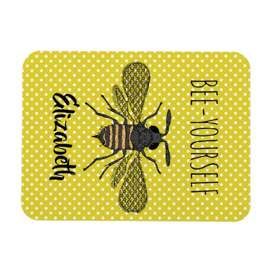 Trendy BEE YOURSELF Gele Stip DECOR Naam Magneet (Horizontaal)