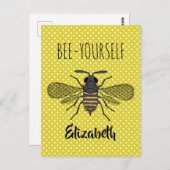 Trendy BEE YOURSELF Yellow Polkadot DECOR genaamd Briefkaart (Voorkant / Achterkant)