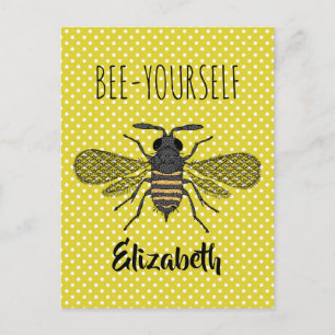 Trendy BEE YOURSELF Yellow Polkadot DECOR genaamd Briefkaart