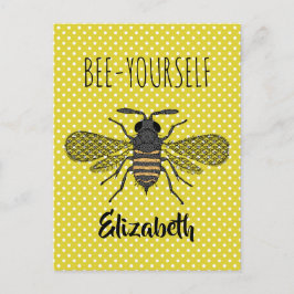 Trendy BEE YOURSELF Yellow Polkadot DECOR genaamd Briefkaart