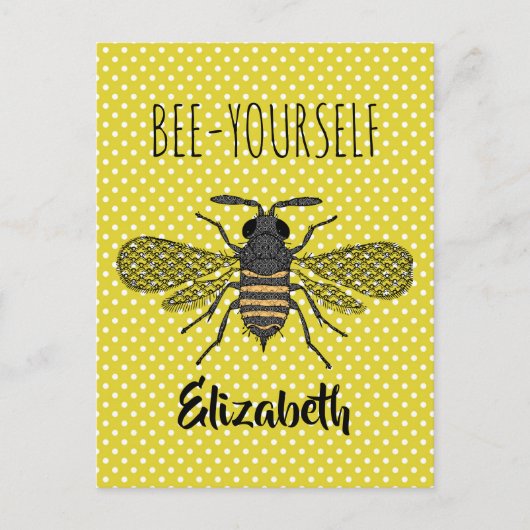 Trendy BEE YOURSELF Yellow Polkadot DECOR genaamd Briefkaart (Voorkant)