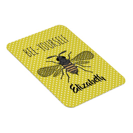 Trendy BEE YOURSELF Yellow Polkadot DECOR genaamd Magneet (Rechterzijde)