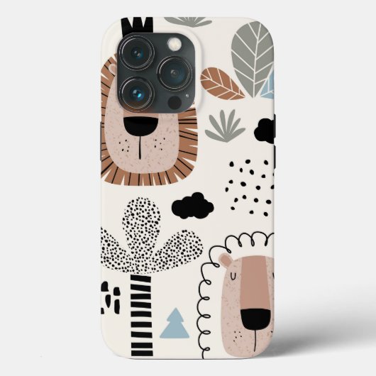 Trendy Beige BLack Lion Modern Stoer Hoesje (Achterkant)