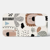 Trendy Beige BLack Lion Modern Stoer Hoesje (Achterkant (horizontaal))
