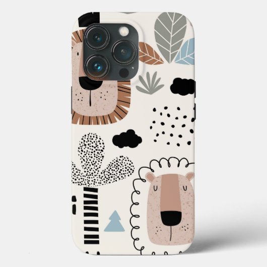Trendy Beige Black Lion Oerwoud Stoere Hoesje iPho (Achterkant)