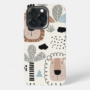 Trendy Beige Black Lion Oerwoud Stoere Hoesje iPho iPhone 13 Pro Hoesje