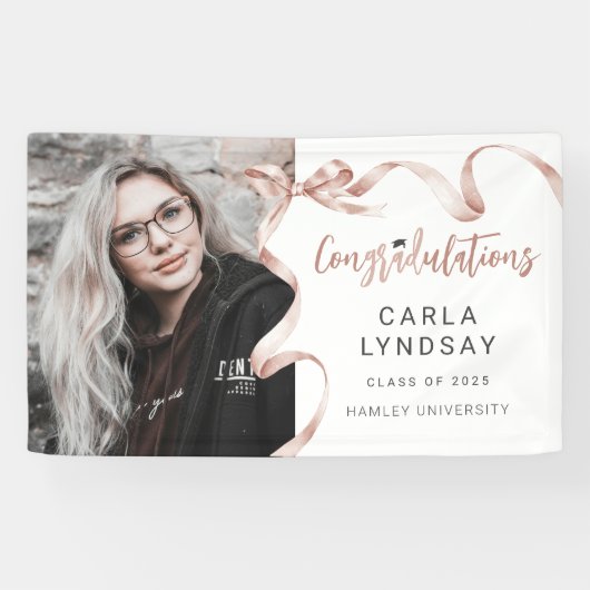 Trendy Beige Bow Foto Afstuderen Banner (Horizontaal)