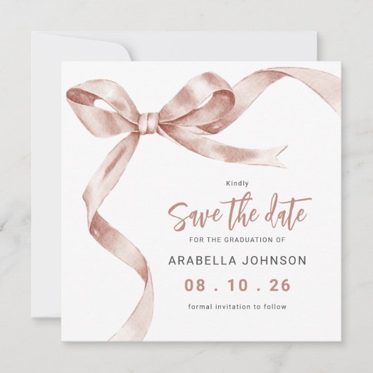 Trendy Beige Bow Graduation Save The Date (Voorkant)