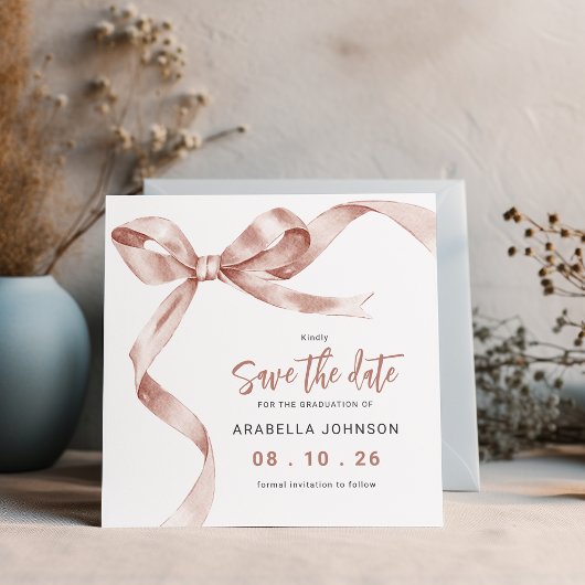 Trendy Beige Bow Graduation Save The Date