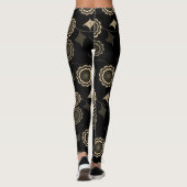 Trendy Beige Color Flower Ivy Black Leggings (Achterkant)