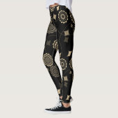 Trendy Beige Color Flower Ivy Black Leggings (Links)