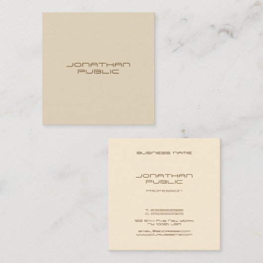 Trendy Beige Eenvoudige Sjabloon Minimalistisch Mo Vierkante Visitekaartje (Voorkant / Achterkant)