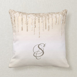 Trendy Beige Glitter Drift Grafisch Monogram Kussen