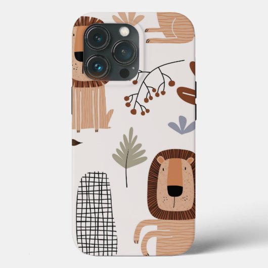 Trendy Beige Lion Oerwoud Modern Stoere Hoesje iPh (Achterkant)