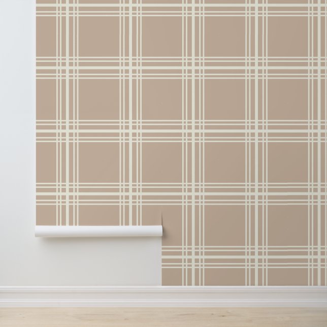 Trendy Beige met Ivory White Grid Lines Behang (Applicatie)