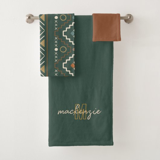 Trendy Beige Monogram met Terracotta Boho Brown Bad Handdoek (Insitu)