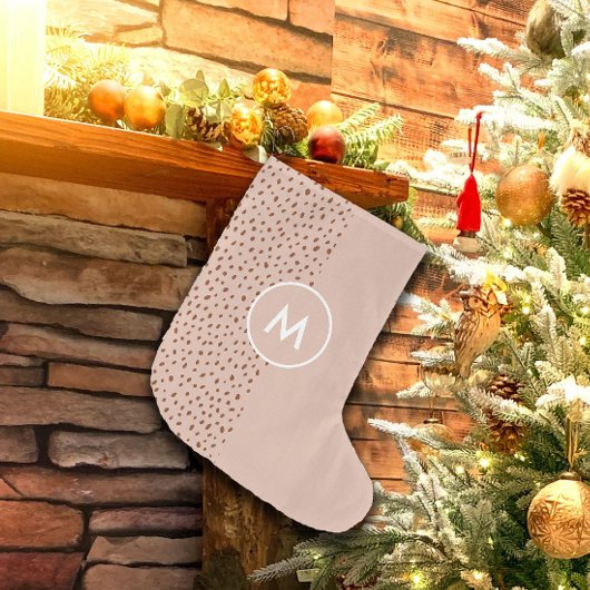 Trendy Beige Monogram met Terracotta Boho Brown Kleine Kerstsok