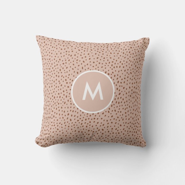 Trendy Beige Monogram met Terracotta Boho Brown Kussen (Voorkant)