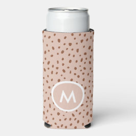 Trendy Beige Monogram met Terracotta Boho Brown Seltzer Blikjeskoeler