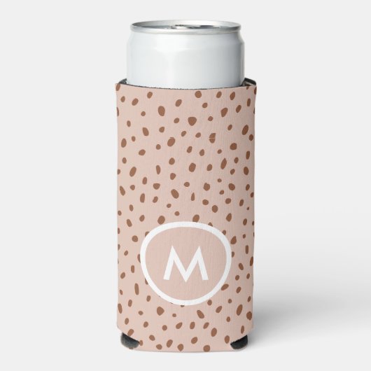 Trendy Beige Monogram met Terracotta Boho Brown Seltzer Blikjeskoeler (Seltzer Voorkant)