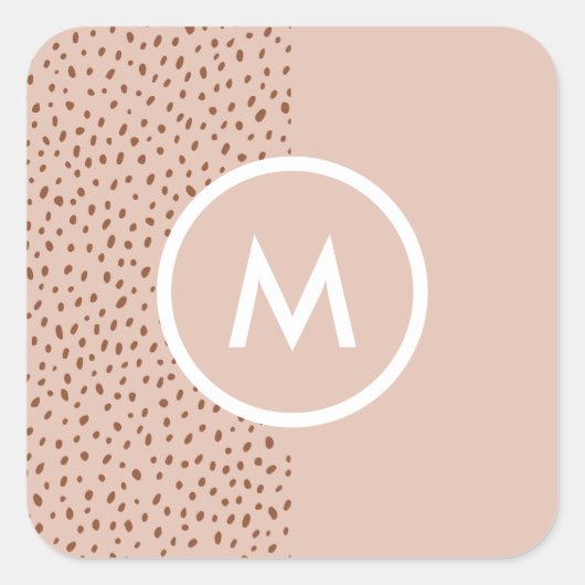 Trendy Beige Monogram met Terracotta Boho Brown Vierkante Sticker (Voorkant)