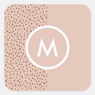 Trendy Beige Monogram met Terracotta Boho Brown Vierkante Sticker