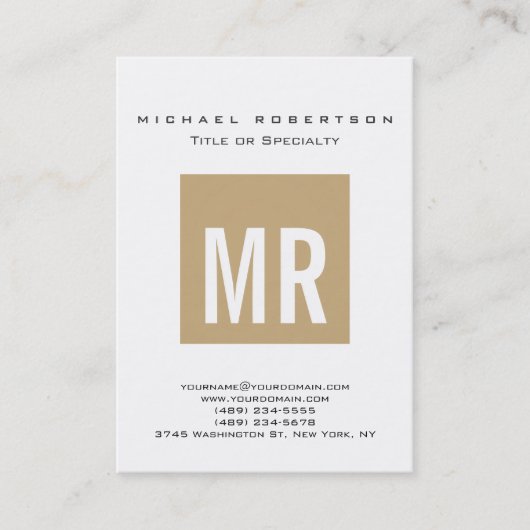 Trendy Beige Monogram White Visitekaartje (Voorkant)