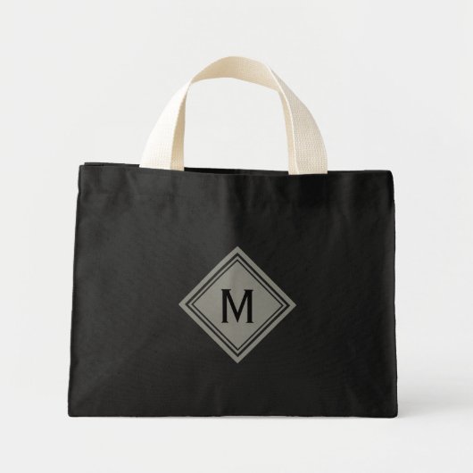 Trendy Beige on Black Diamond Monogram Mini Tote Bag (Voorkant)