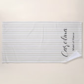 Trendy Beige Pinstripes Bruidsmeisje Bachelorette Strandlaken (Voorkant)