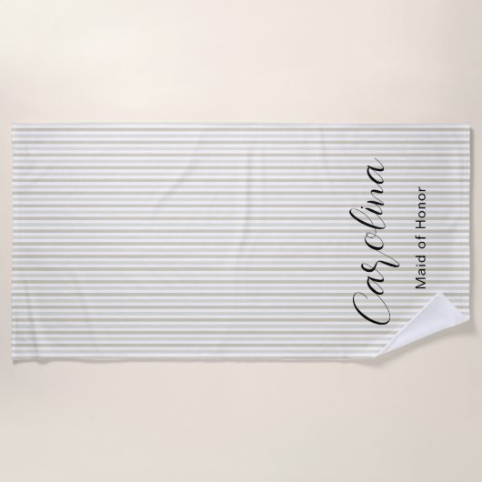 Trendy Beige Pinstripes Bruidsmeisje Bachelorette Strandlaken (Voorkant)