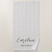Trendy Beige Pinstripes Bruidsmeisje Bachelorette Strandlaken (Voorkant)