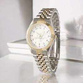 Trendy Beige Stijlvolle Monogram Initiaal en Naam Horloge