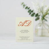 Trendy Beige Vertical Red Monogram Visitekaartje (Staand voorkant)