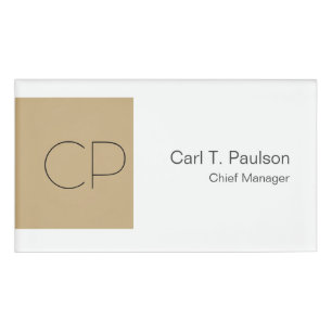 Trendy Beige Wit Monogram Minimalistische Creëer Naambadge