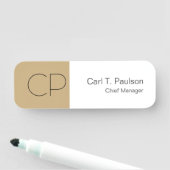 Trendy Beige Wit Monogram Minimalistische Creëer Naamplaatje (In situ)