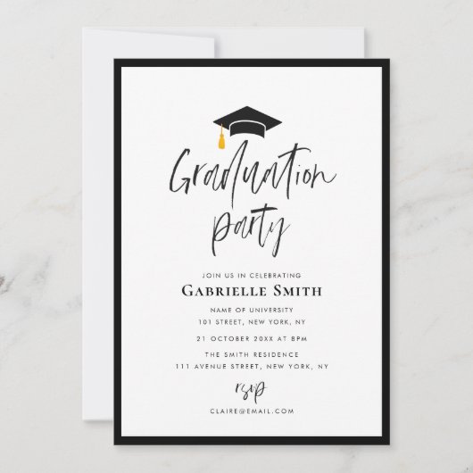 Trendy belettering afstudeerfeest uitnodiging (Voorkant)