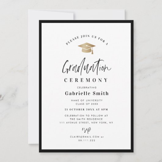 Trendy belettering afstuderen ceremonie uitnodigin kaart (Voorkant)