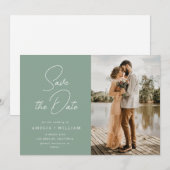 trendy belettering bruiloft salie groen Save the D Save The Date (Voorkant / Achterkant)