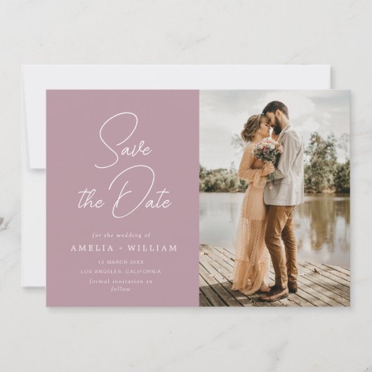 trendy belettering stoffige roos bruiloft Save the Date (Voorkant)