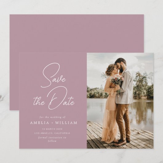 trendy belettering stoffige roos bruiloft Save the Date (Voorkant / Achterkant)