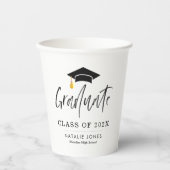Trendy belettering zwart-wit afstuderen papieren bekers (Voorkant)
