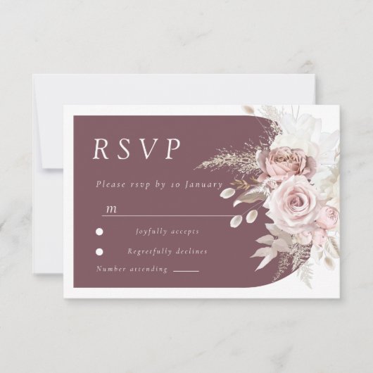 Trendy Berry Blush Ivory Boho Arch Wedding RSVP Kaartje (Voorkant)