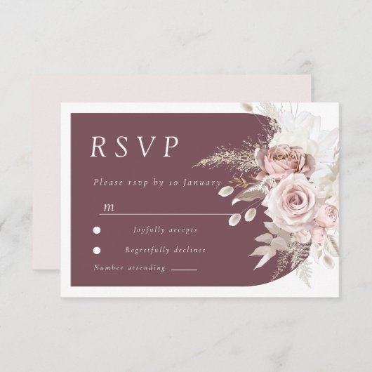 Trendy Berry Blush Ivory Boho Arch Wedding RSVP Kaartje (Voorkant / Achterkant)