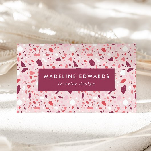 Trendy Berry Paars & Pink Terrazzo Visitekaartje