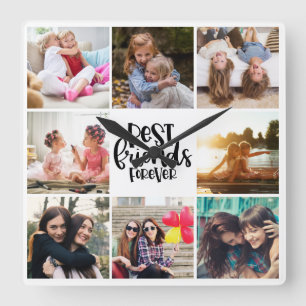 Trendy Best Friends Forever Photo Collage Vierkante Klok